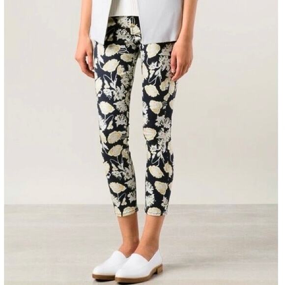 7 For All Mankind Black Floral The Cropped Skinny Pants 26 Casual Vacation - Picture 1 of 11